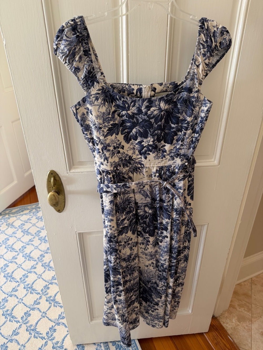 Tuckernuck Navy Floral Midi Dress with Tie Waist